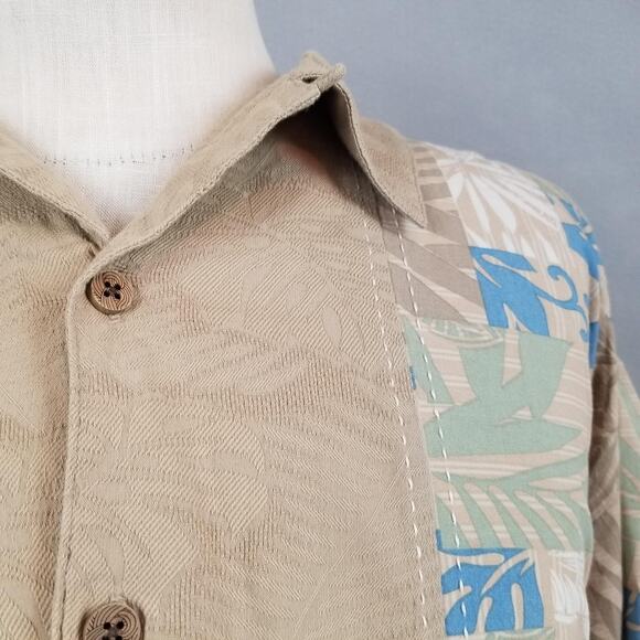 Boca Classics Shirt Mens 2XL Tan Blue Hawaiian Aloha Camp Short Sleeve Button - Picture 7 of 16